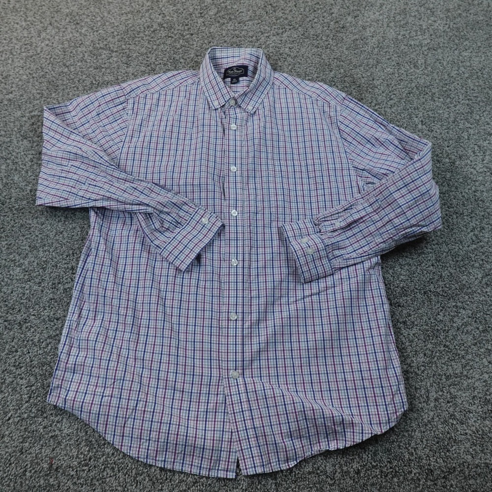 Nat Nast Shirt Mens XL Blue Purple Plaid Button Up Long Sleeve Casual Preppy Top